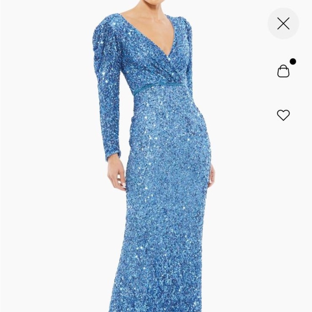 Mac duggal light blue sequined gown